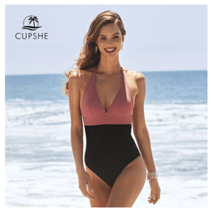 Color block Sexy Back Tie Mono Bikini Beachwear