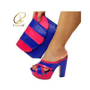 Latest African Wedding Italian Shoe and Bag Sets - fuchia