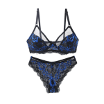 Women Ultra-thin Transparent Bra and Pant Set - Blue