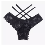 Sexy Thong Women's Low Waist See-Through Panties - Black