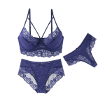 Women Back Closure 3 in 1 Thin Underwear Set - Blue