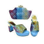 Decorated Women Party Shoes and Bag Set - Sky Blue