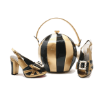 Elegant Women Party Matching Shoes and Bag - Black Gold
