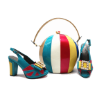 Elegant Women Party Matching Shoes and Bag - Teal Fuchsia