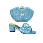Leather Women Designers Heels Shoes & Bag - Blue