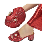 Leather Women Designers Heels Shoes & Bag - Red