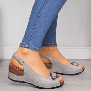 Women Casual Rome Wedges Peep Toe Shoes - Grey