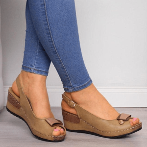 Women Casual Rome Wedges Peep Toe Shoes - Khaki