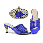 Nigerian Women Decorated Wedding Shoes and Bag Set - Blue
