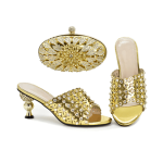 Nigerian Women Decorated Wedding Shoes and Bag Set - Gold