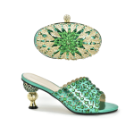 Nigerian Women Decorated Wedding Shoes and Bag Set - Green