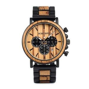 Men's Wooden Stainless Steel Wrist Watches - Wood Steel Band