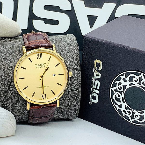 casio 5 CASIO Simple Quality Leather Analog Wristwatch