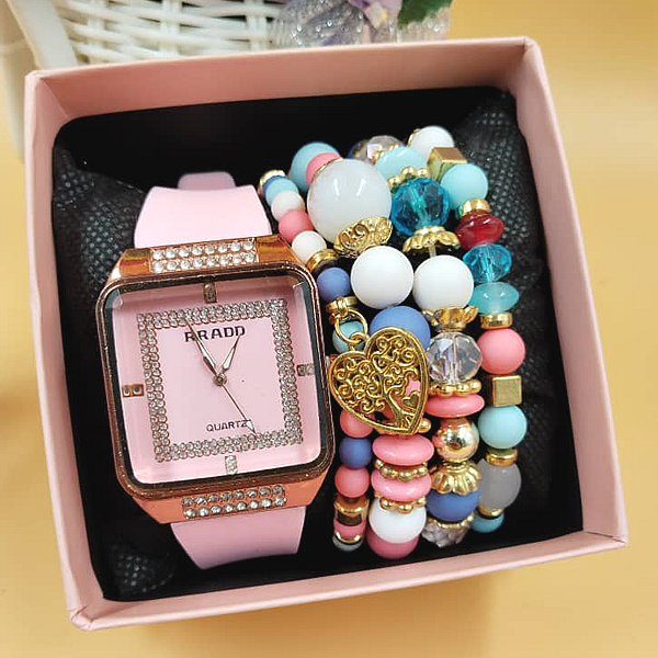 color watch 4 Colorful Wristwatch and Hand Bead Set